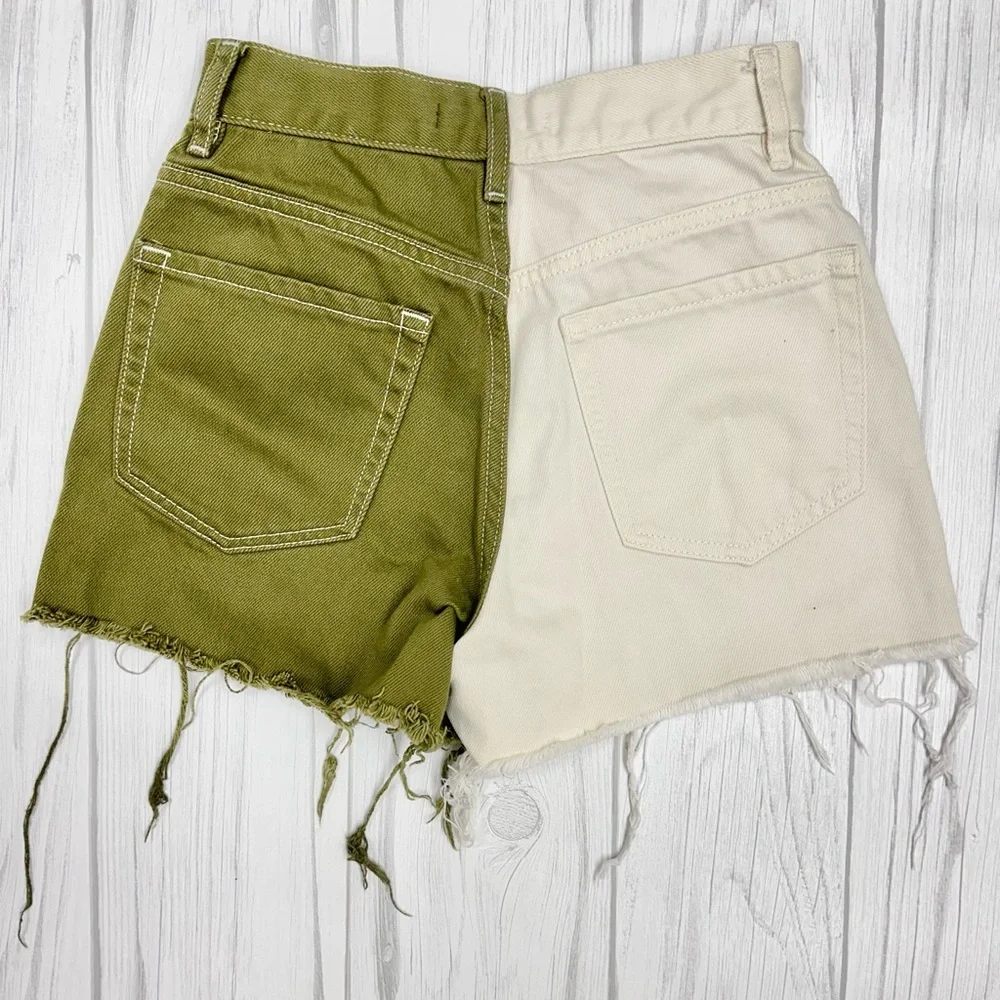PacSun Olive Spliced Ultra High Waisted Vintage Denim Shorts | Size 23